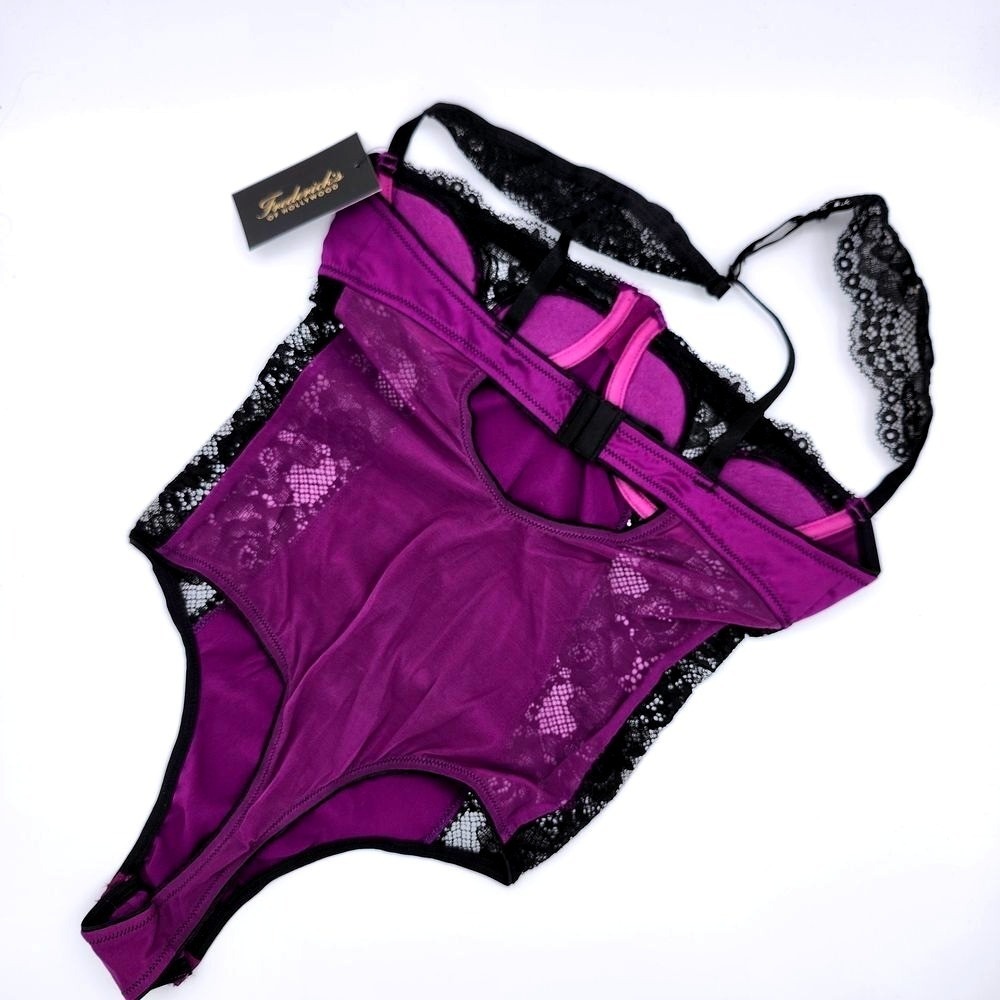 Fredericks of Hollywood Ilana Bodysuit Purple Black Lace Underwire Lingerie NWT - Picture 4 of 4